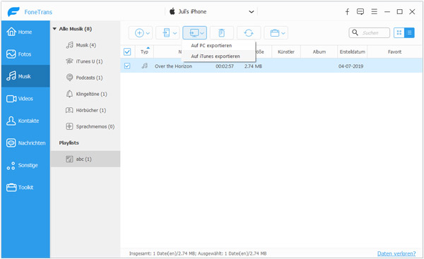 iPhone Wiedergabeliste auf PC exportieren