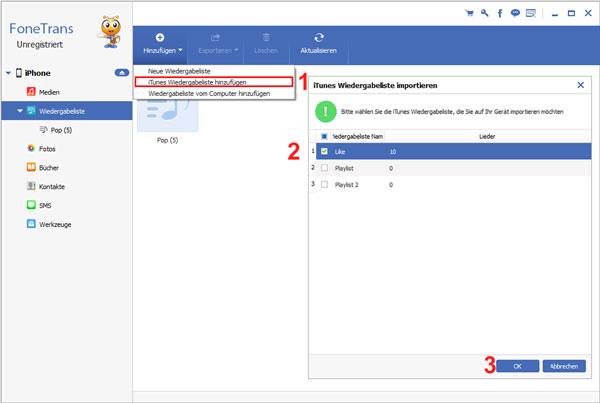 Wiedergabeliste von iTunes auf iPhone übertragen
