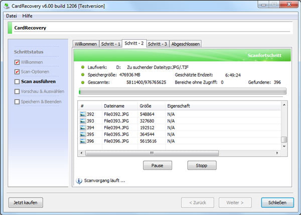 Digitalkamera Bilder in CardRecovery scannen