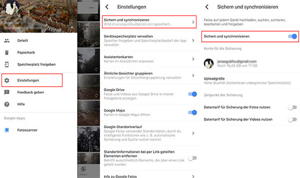 Google Fotos Sicherung aktivieren 