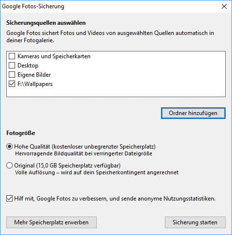 Google Fotos-Sicherung für Windows