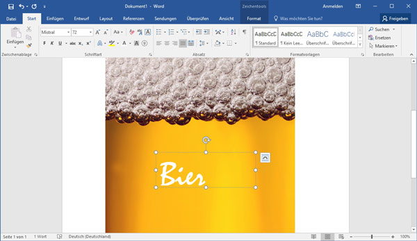 Text in Bild einfügen mit Word