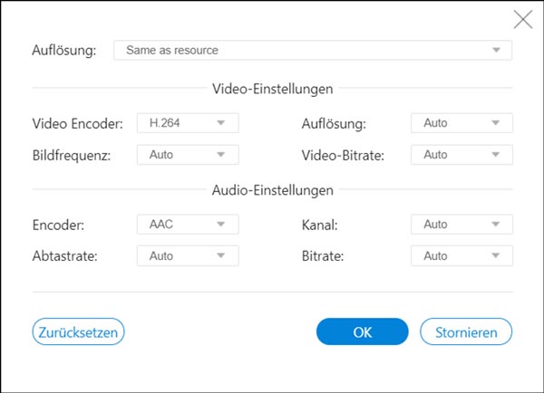 Profileinstellungen von dem Video