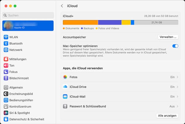 iPhone-Daten auf Mac sichern mit iCloud