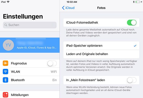 iCloud-Fotomediathek auf iPad aktivieren