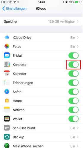 iCloud-Funktion deaktivieren