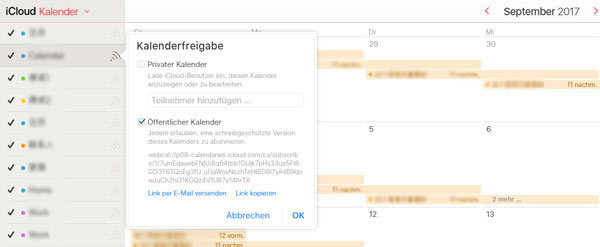 iCloud Kalender öffentlich machen