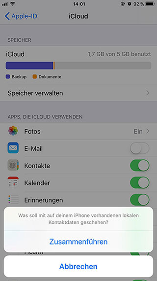 iCloud-Kontakte auf iPhone sychronisieren