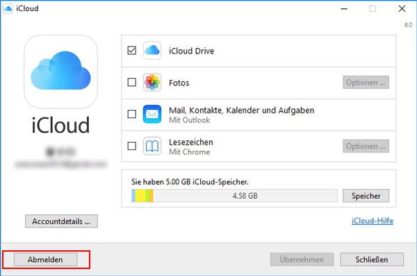 iCloud unter Windows deaktivieren