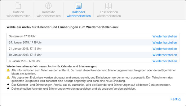 iPhone Kalender aus iCloud wiederherstellen