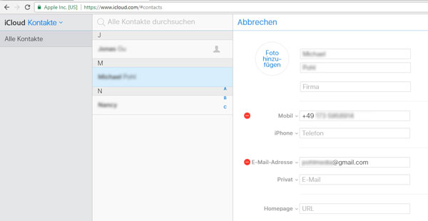 iPhone Kontakte in iCloud bearbeiten