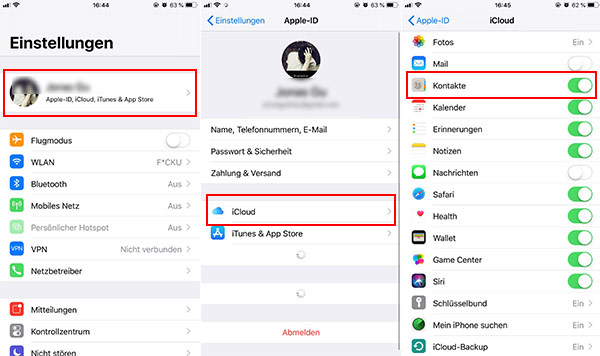 iPhone Kontakte in iCloud speichern