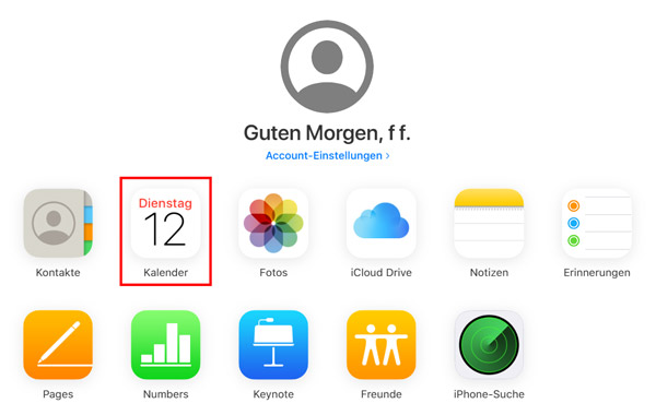 Kalender auf der iCloud Website wählen