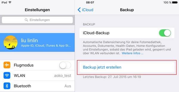 Mit iCloud iPad Backup erstellen