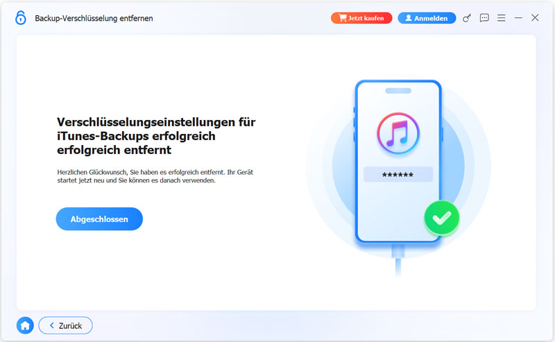 iOS-Backup-Verschlüsselung erfolgreich entfernt