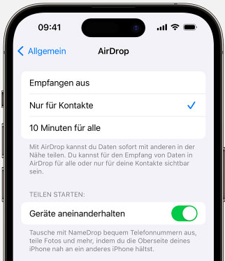 AirDrop-Einstellungen auf iPhone überprüfen