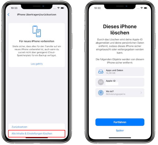Alle Inhalte und Einstellungen des iPhones zurücksetzen