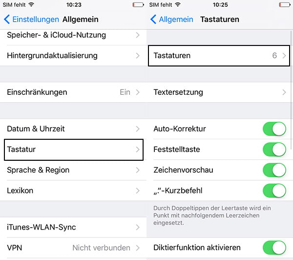 Tastaturen auf iPhone