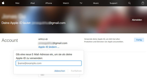 Apple-ID im Browser ändern