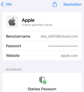 Apple ID-Passwort mit iCloud-Schlüsselbund anzeigen