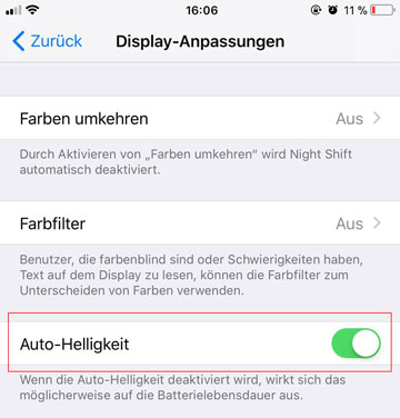 Auto-Helligkeit deaktivieren