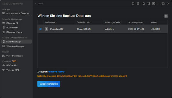 Backup wiederherstellen