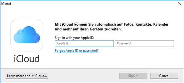 Sich beim iCloud für Windows anmelden