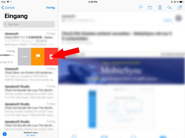 Einzelne iPad Mail in der App löschen
