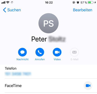 FaceTime bei Kontakt anzeigen