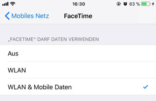 FaceTime Mobile Daten verwenden darf