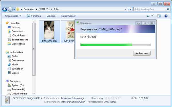 Über Windows Explorer Fotos vom iPhone auf USB-Stick kopieren