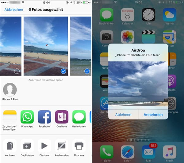 Fotos von iPhone zu iPhone per AirDrop synchronisieren