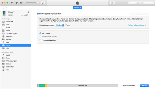 Fotos von Mac auf iPhone übertragen mit iTunes
