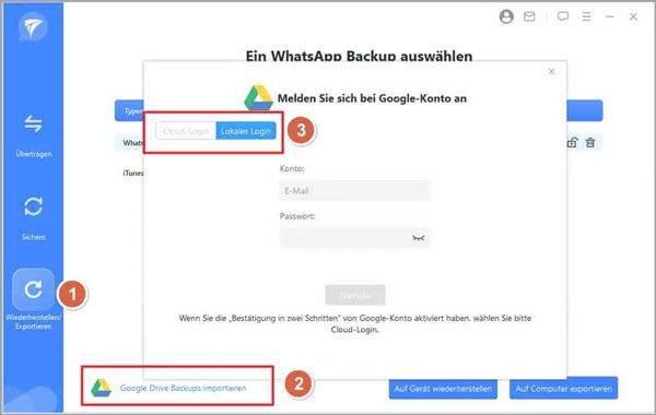 Google Drive WhatsApp-Backups wiederherstellen/exportieren