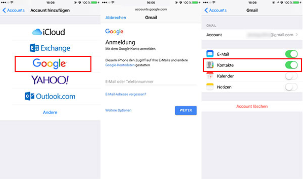 Google Kontakte auf iPhone synchronisieren