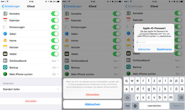 Entfernte Verwaltung durch Löschen des iCloud-Account entfernen