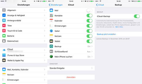 Unter iOS 10 iCloud Backup aktivieren