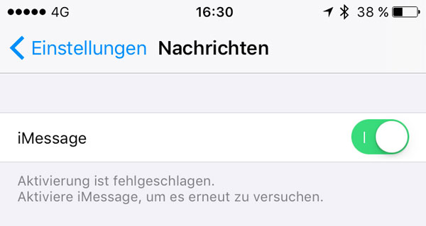 iMessage Aktvierung fehlgeschlagen