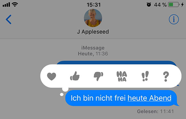 Tapbacks auf eine iMessage-Nachricht