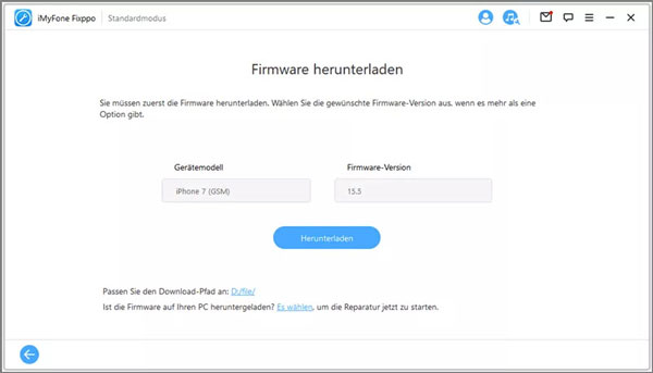 Firmware herunterladen von Standardmodus