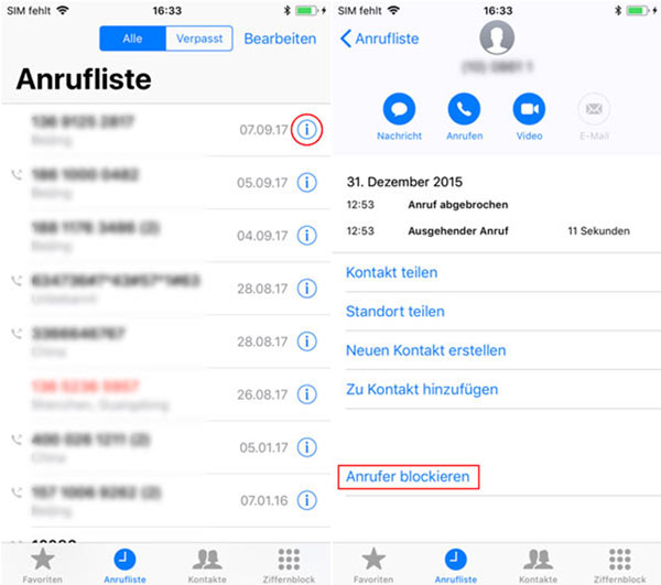 In der Telefon-App iPhone Kontakt sperren