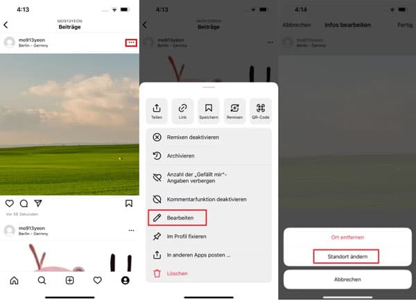 Instagram-Standort von einem Beitrag ändern