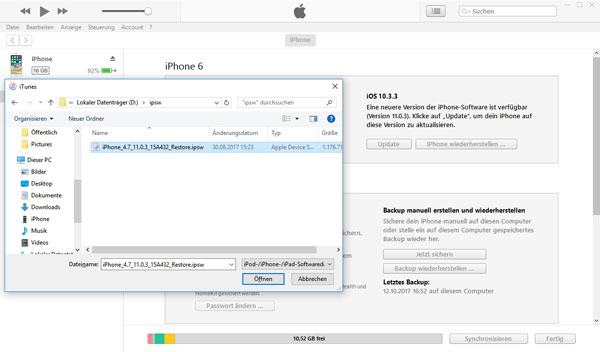 iOS 11 mit einer IPSW-Datei installieren