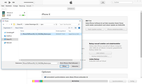 iOS 12 IPSW-Firmware installieren