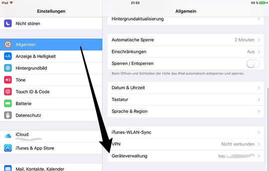 Geräteverwaltung für iOS-Jailbreak öffnen