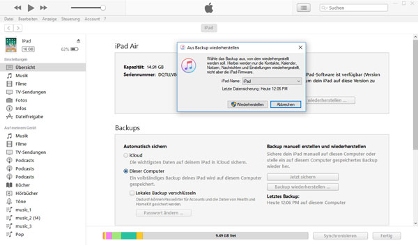 iPad aus Backup herunterladen