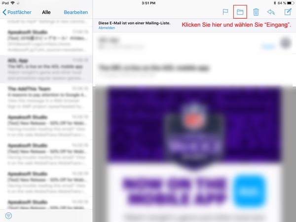 iPad gelöschte Mail aus dem Archiv-Ordner wiederherstellen