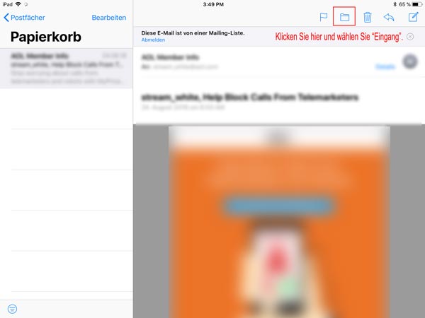 iPad gelöschte Mail aus Papierkorb wiederherstellen