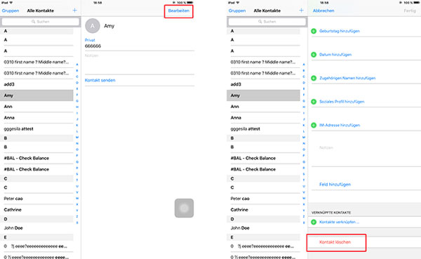 iPad Kontakte nacheinander löschen