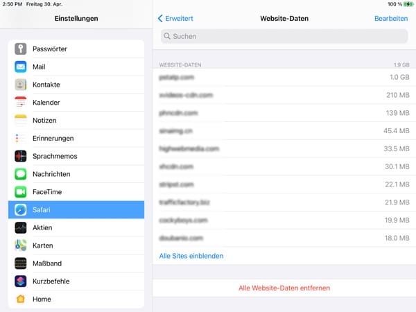 iPad Safari-Cache löschen